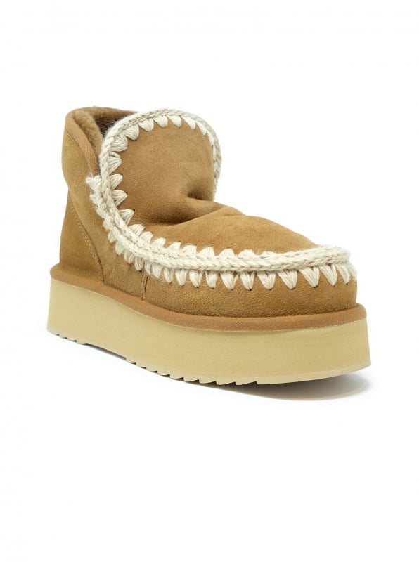 MOU MOU FW681000A COGNAC MINI ESKIMO LEATHER WOOL RUBBER PLATFORM BOOT Bruin
