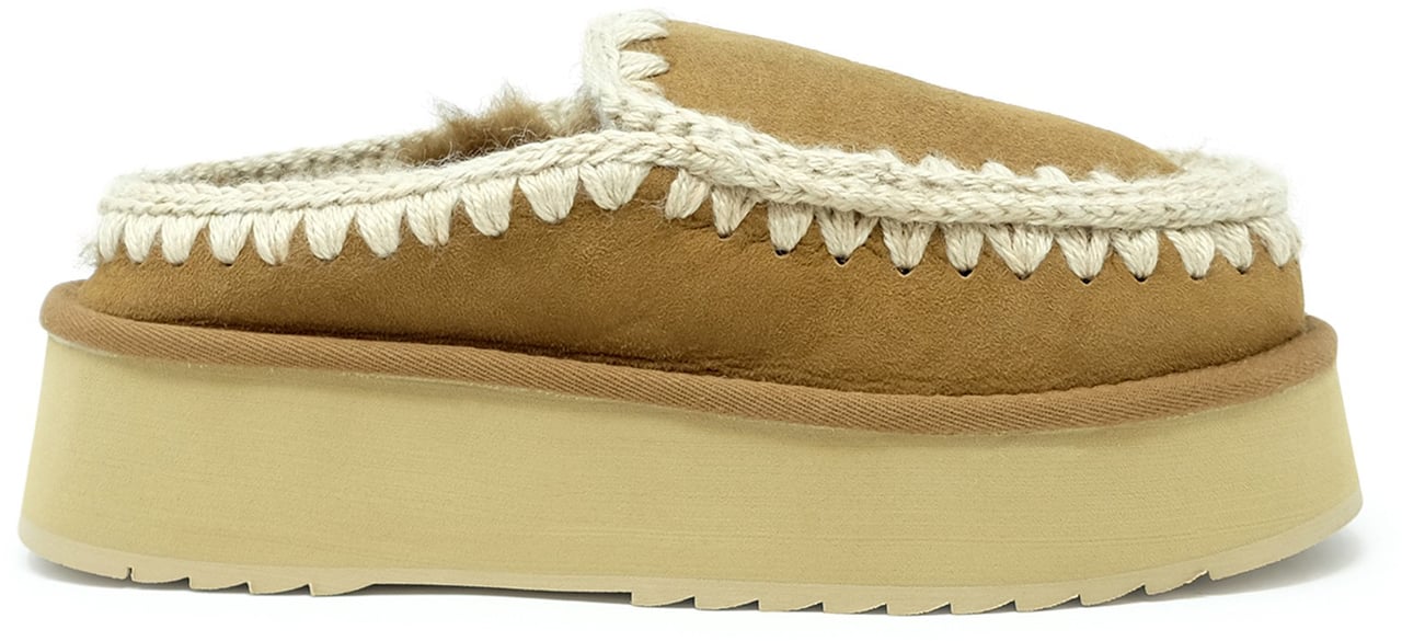 MOU MOU FW681004A COGNAC ESKIMO LEATHER WOOL RUBBER PLATFORM CLOG Bruin