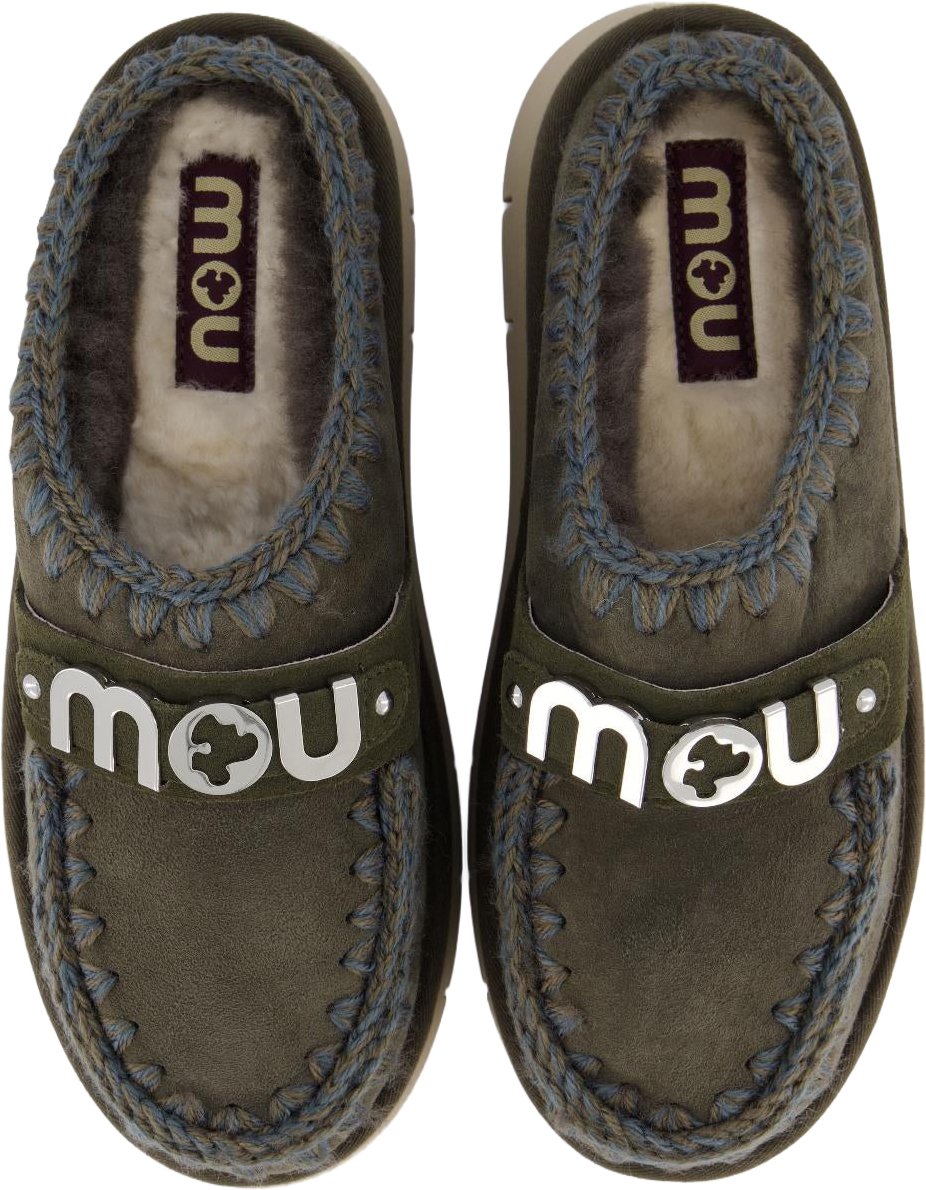 Mou Dames Bounce Clog Black Olive pantoffels Groen