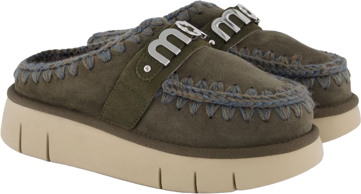 Mou Dames Bounce Clog Black Olive pantoffels Groen