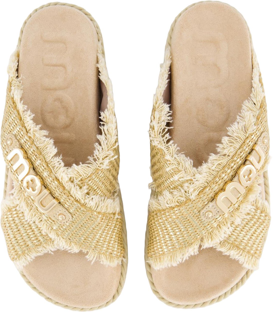 MOU Dames Criss-Cross Rope Sandal Raffia Metallic