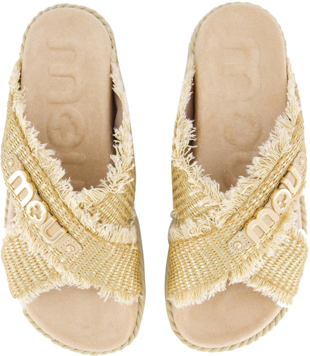 MOU Dames Criss-Cross Rope Sandal Raffia Metallic
