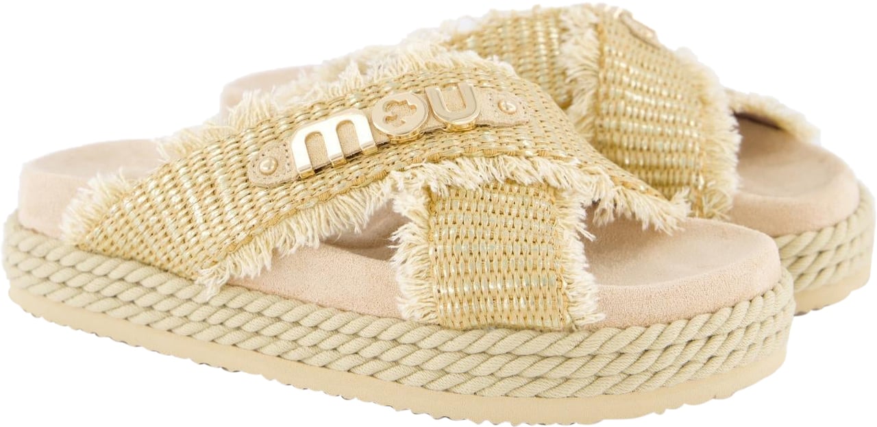 MOU Dames Criss-Cross Rope Sandal Raffia Metallic