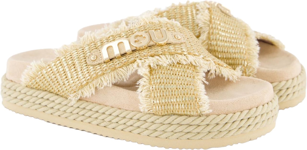 MOU Dames Criss-Cross Rope Sandal Raffia Metallic