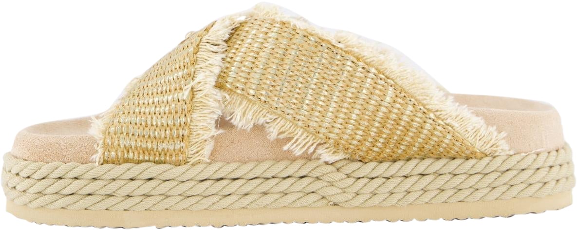 MOU Dames Criss-Cross Rope Sandal Raffia Metallic