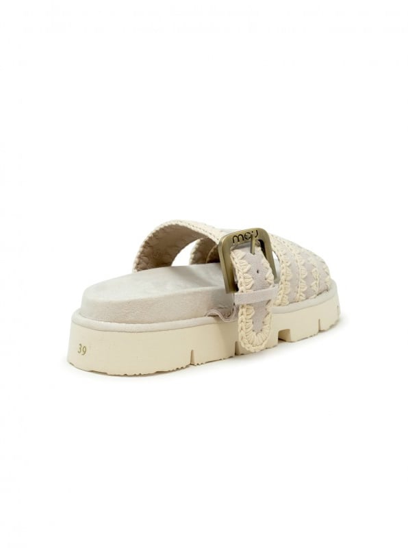 MOU MOU SW461012A CHALK SUEDE BIO TWO BUCKLE SANDALS Wit