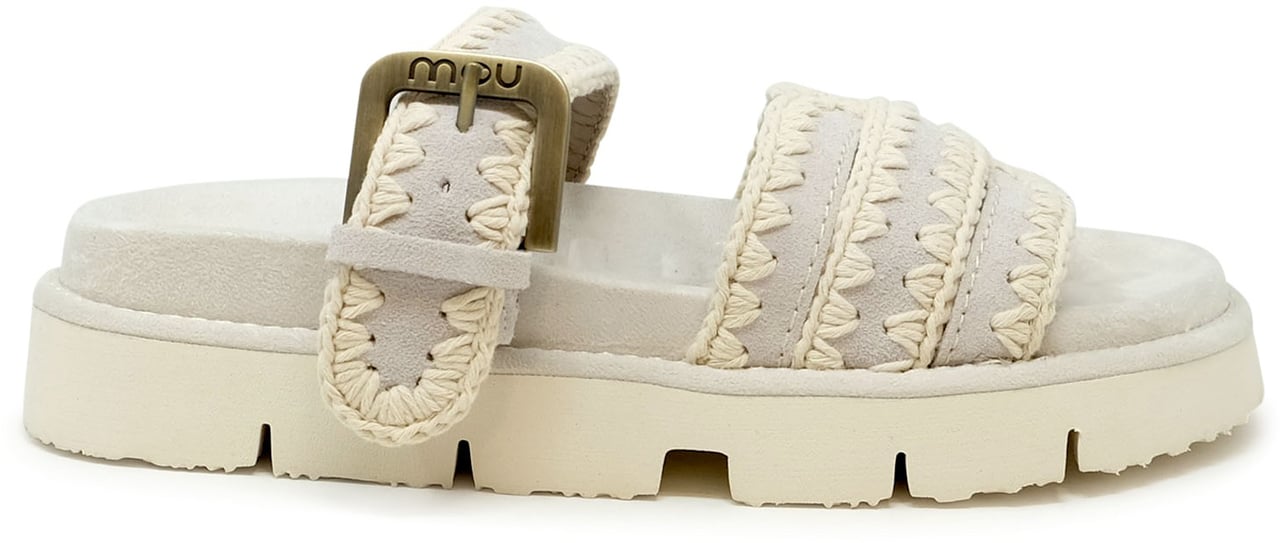 MOU MOU SW461012A CHALK SUEDE BIO TWO BUCKLE SANDALS Wit