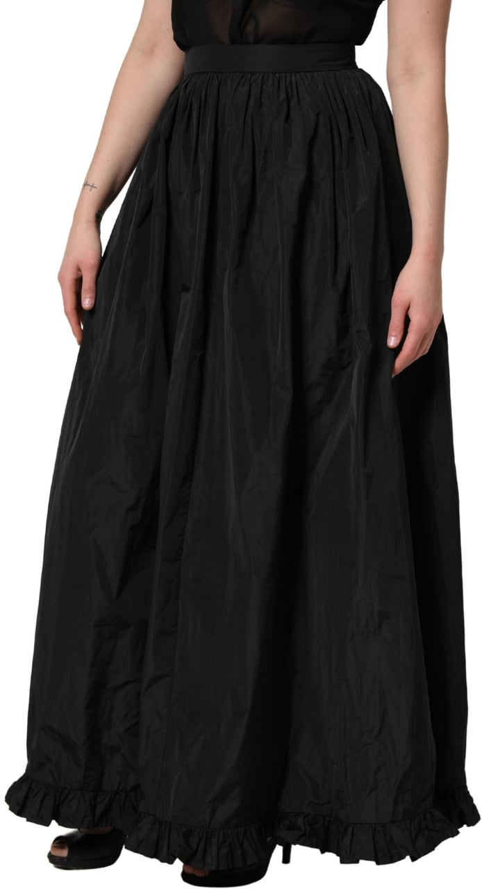 MSGM Black High Waist Pleated A-line Long Maxi Women Skirt Zwart