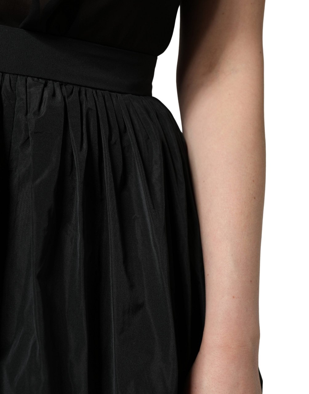 MSGM Black High Waist Pleated A-line Long Maxi Women Skirt Zwart