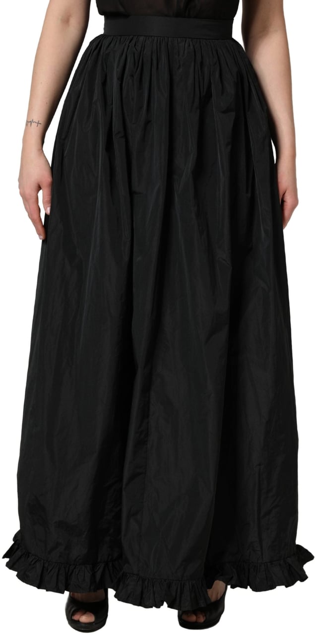 MSGM Black High Waist Pleated A-line Long Maxi Women Skirt Zwart