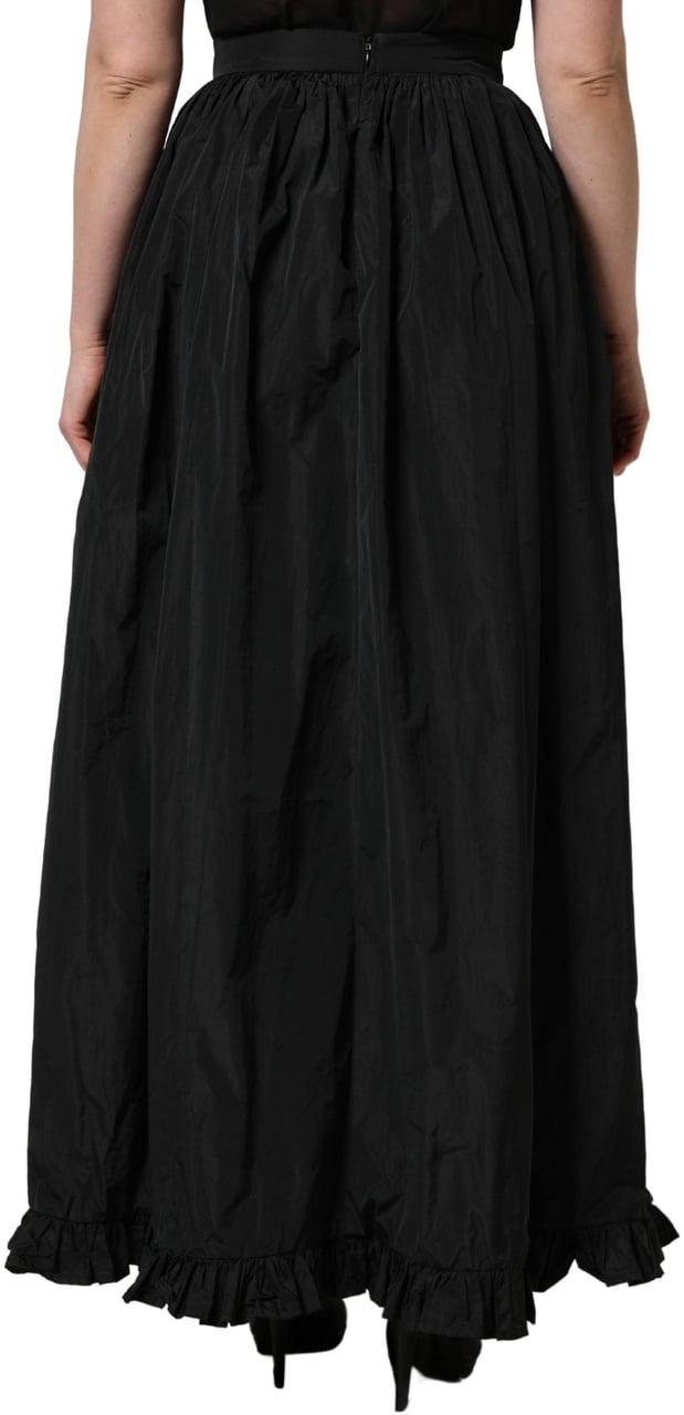 MSGM Black High Waist Pleated A-line Long Maxi Women Skirt Zwart
