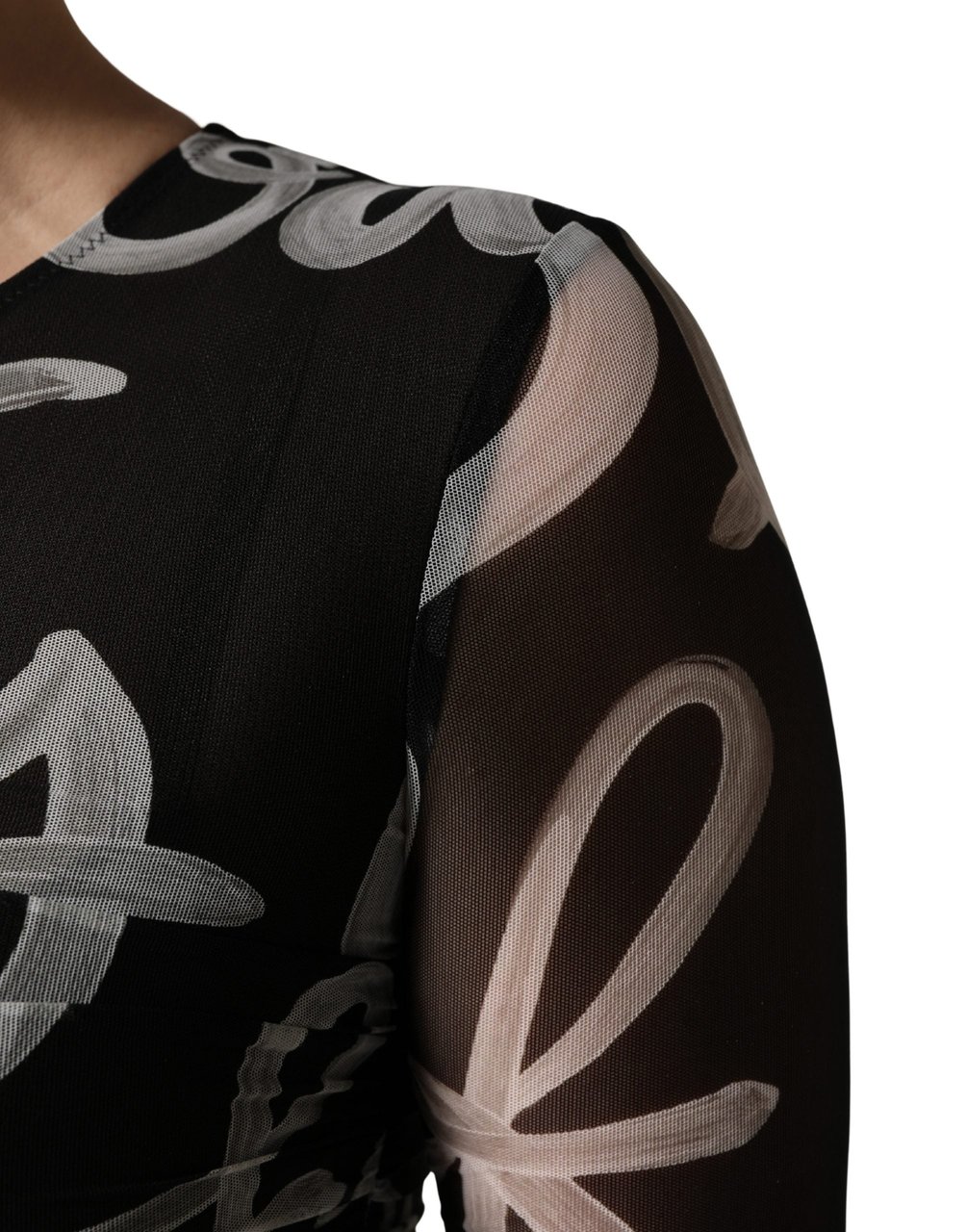 MSGM Black White Long Sleeve Printed Mini Dress Divers