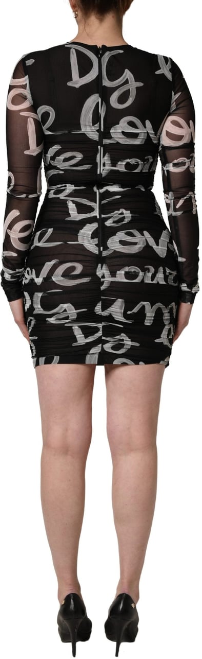 MSGM Black White Long Sleeve Printed Mini Dress Divers