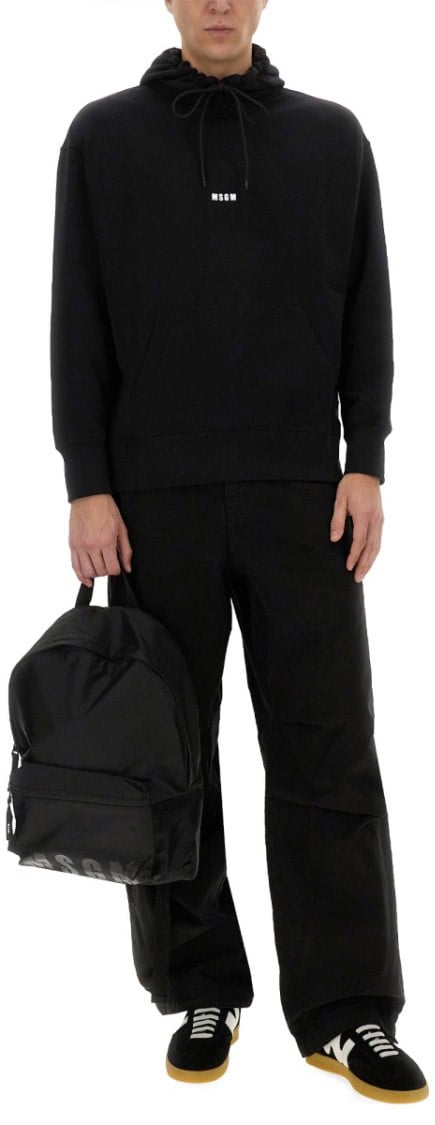 MSGM Black Hoodie With Adjustable Drawstring And Subtle Logo Zwart