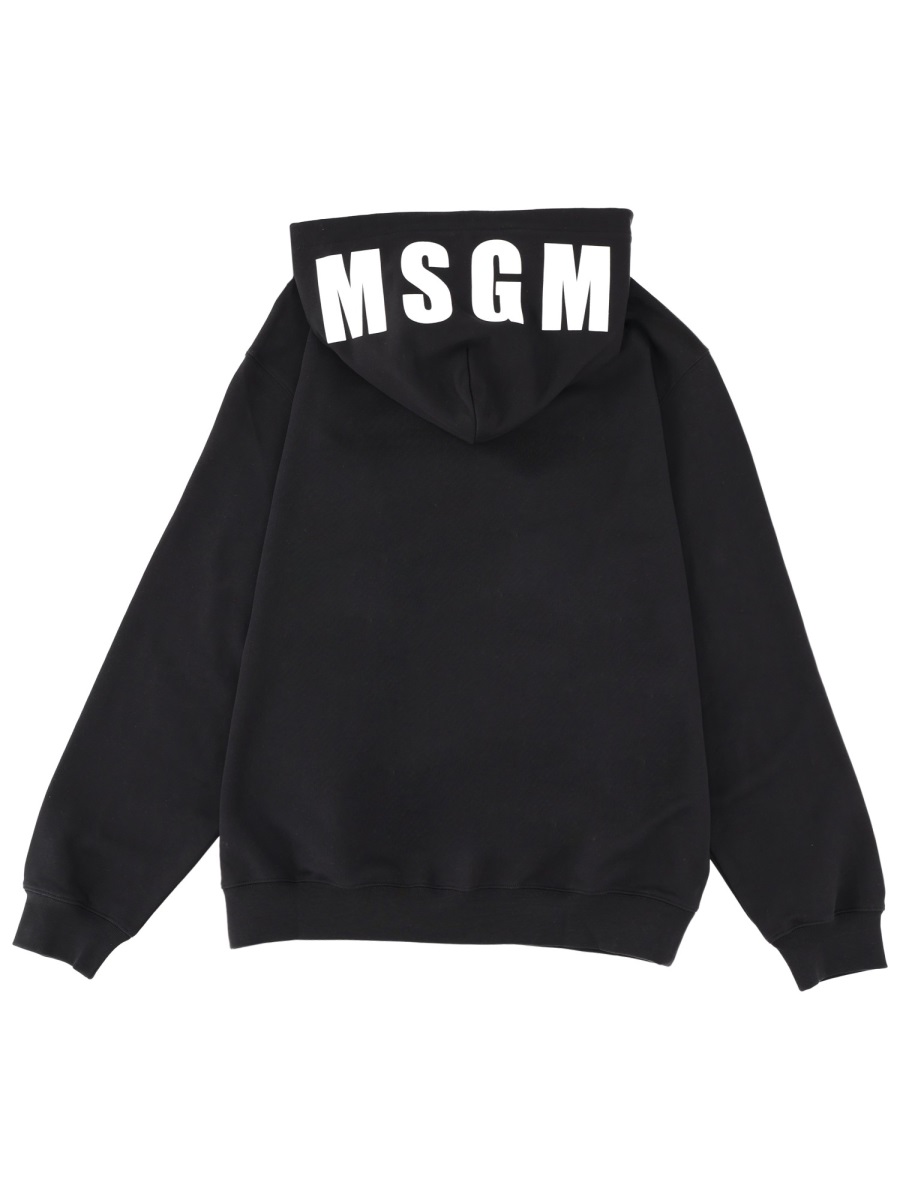 MSGM Black Hooded Kangaroo Pocket Sweatshirt Zwart