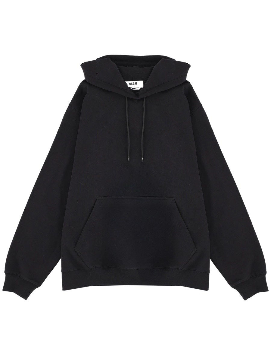MSGM Black Hooded Kangaroo Pocket Sweatshirt Zwart