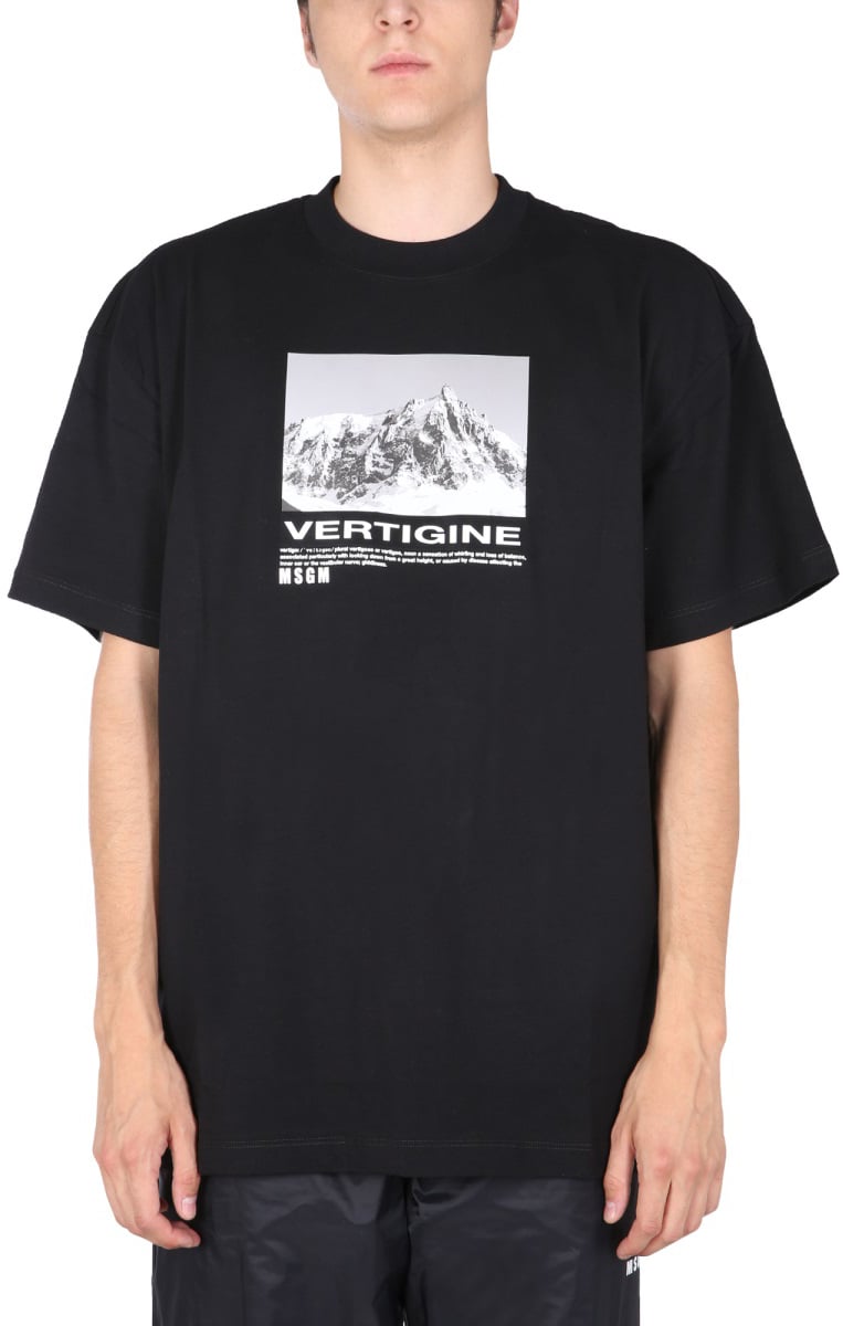 MSGM T-SHIRT WITH VERTIGO PRINT Zwart
