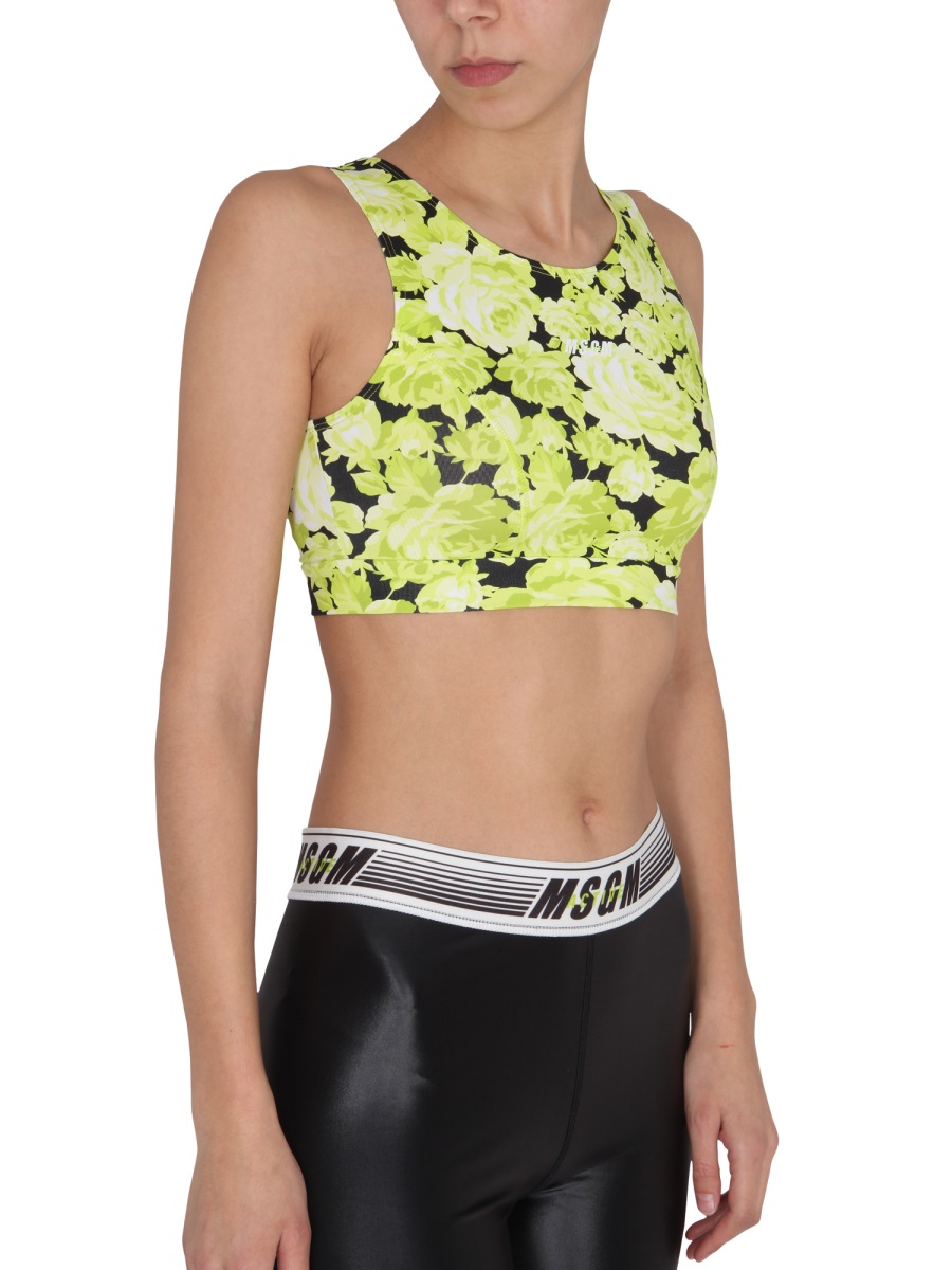 MSGM FLORAL PRINT CROPPED TOP Geel