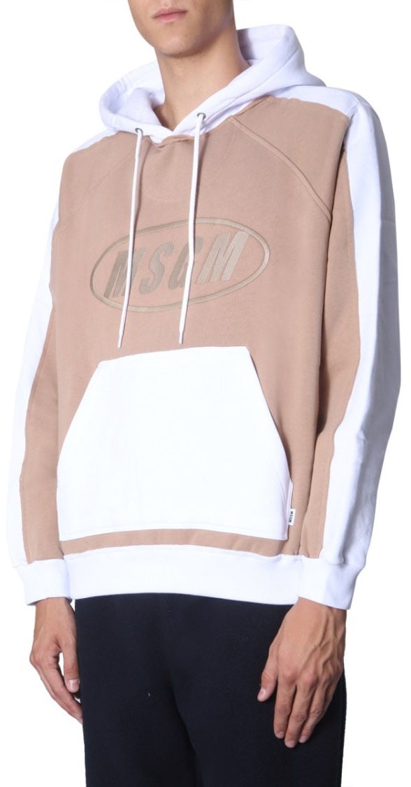 MSGM Two-Tone Oversized Hooded Sweatshirt Neutraal