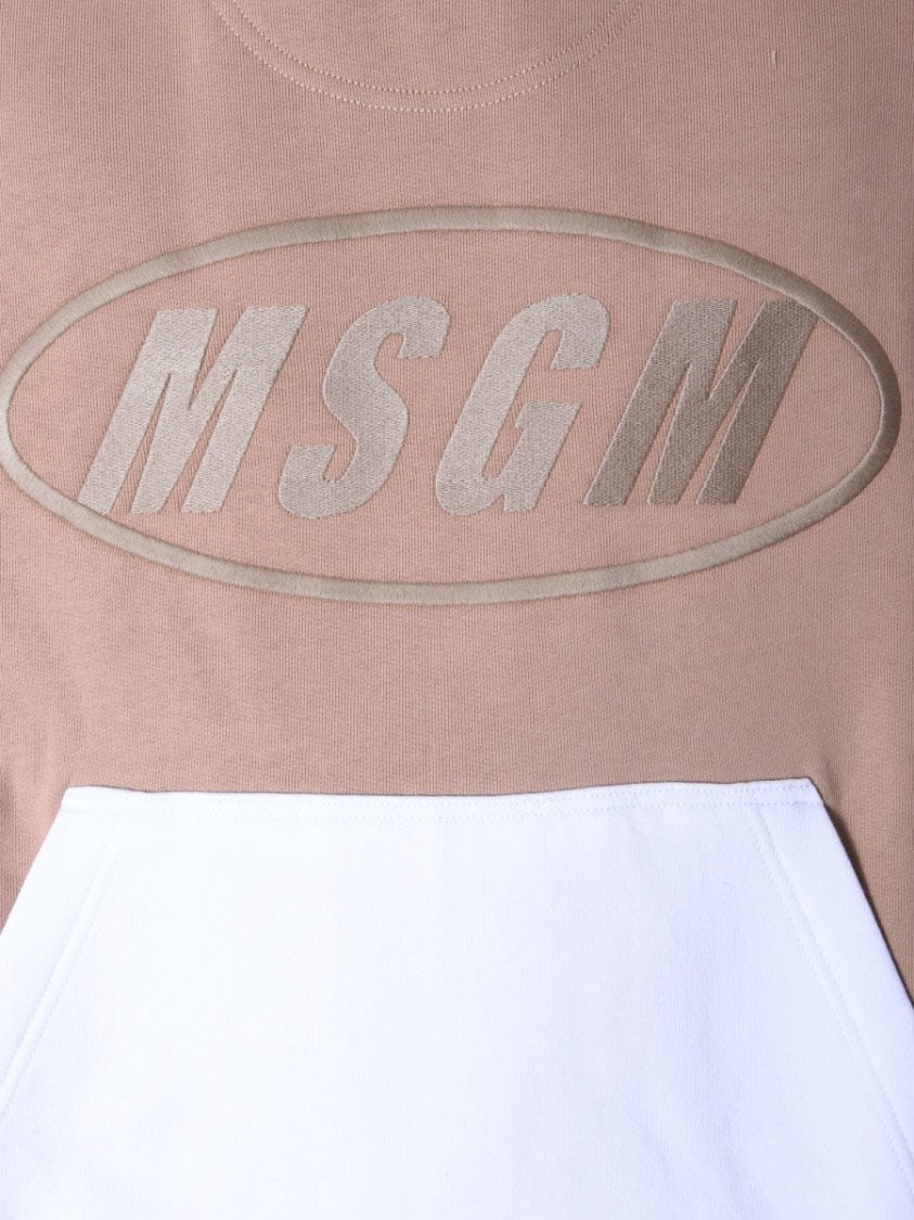 MSGM Two-Tone Oversized Hooded Sweatshirt Neutraal