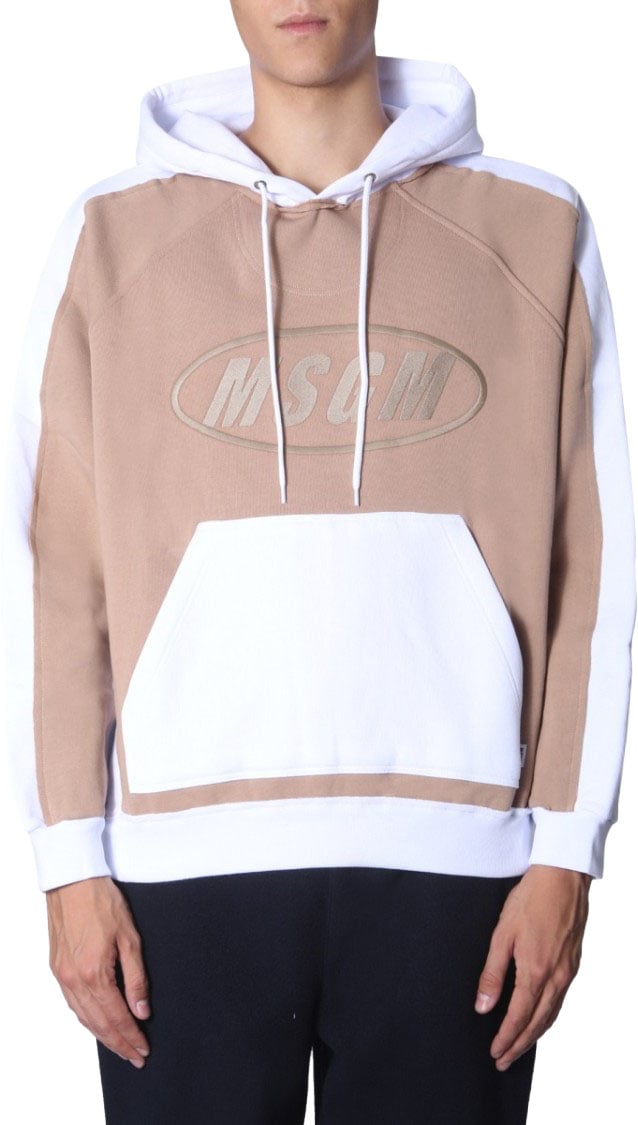 MSGM Two-Tone Oversized Hooded Sweatshirt Neutraal