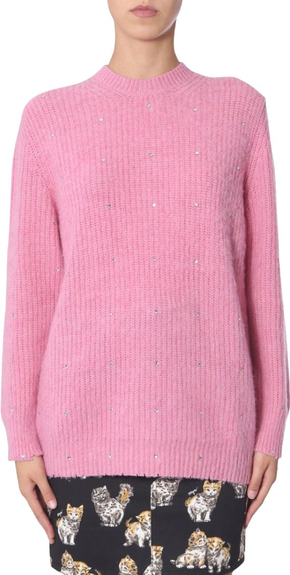 MSGM Soft Pink Oversized Crew Neck Sweater Roze