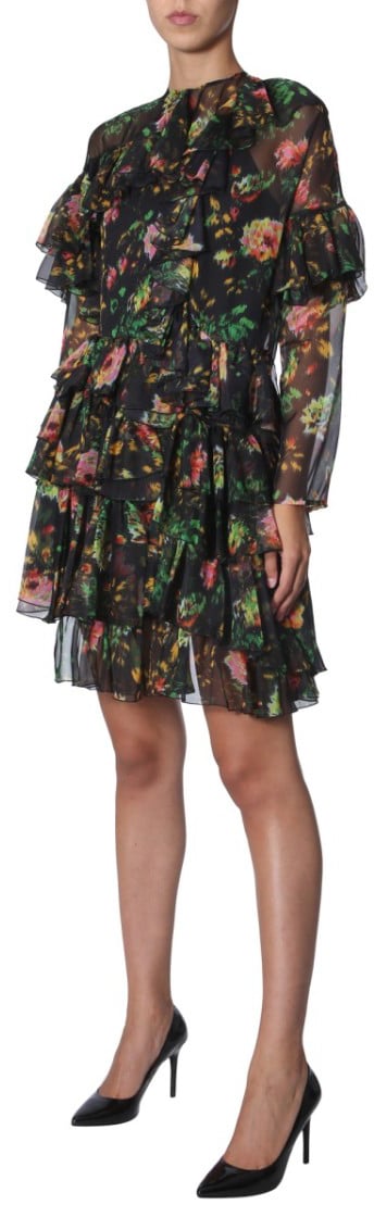 MSGM Asymmetrical Layered Ruffled Mini Dress Zwart