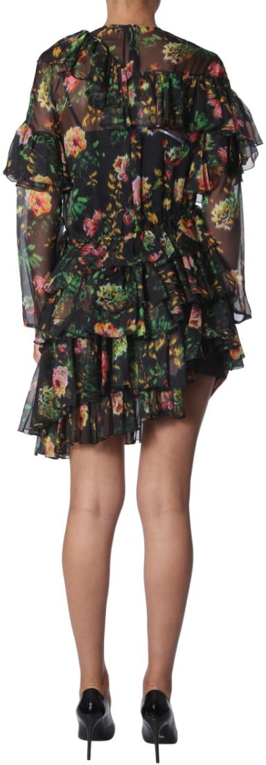 MSGM Asymmetrical Layered Ruffled Mini Dress Zwart