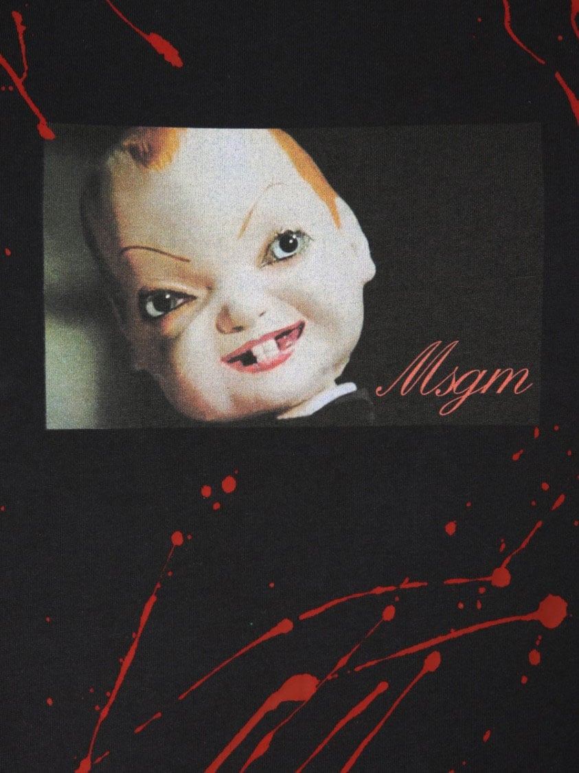 MSGM Graphic Doll Face Printed Crew Neck T-Shirt Zwart