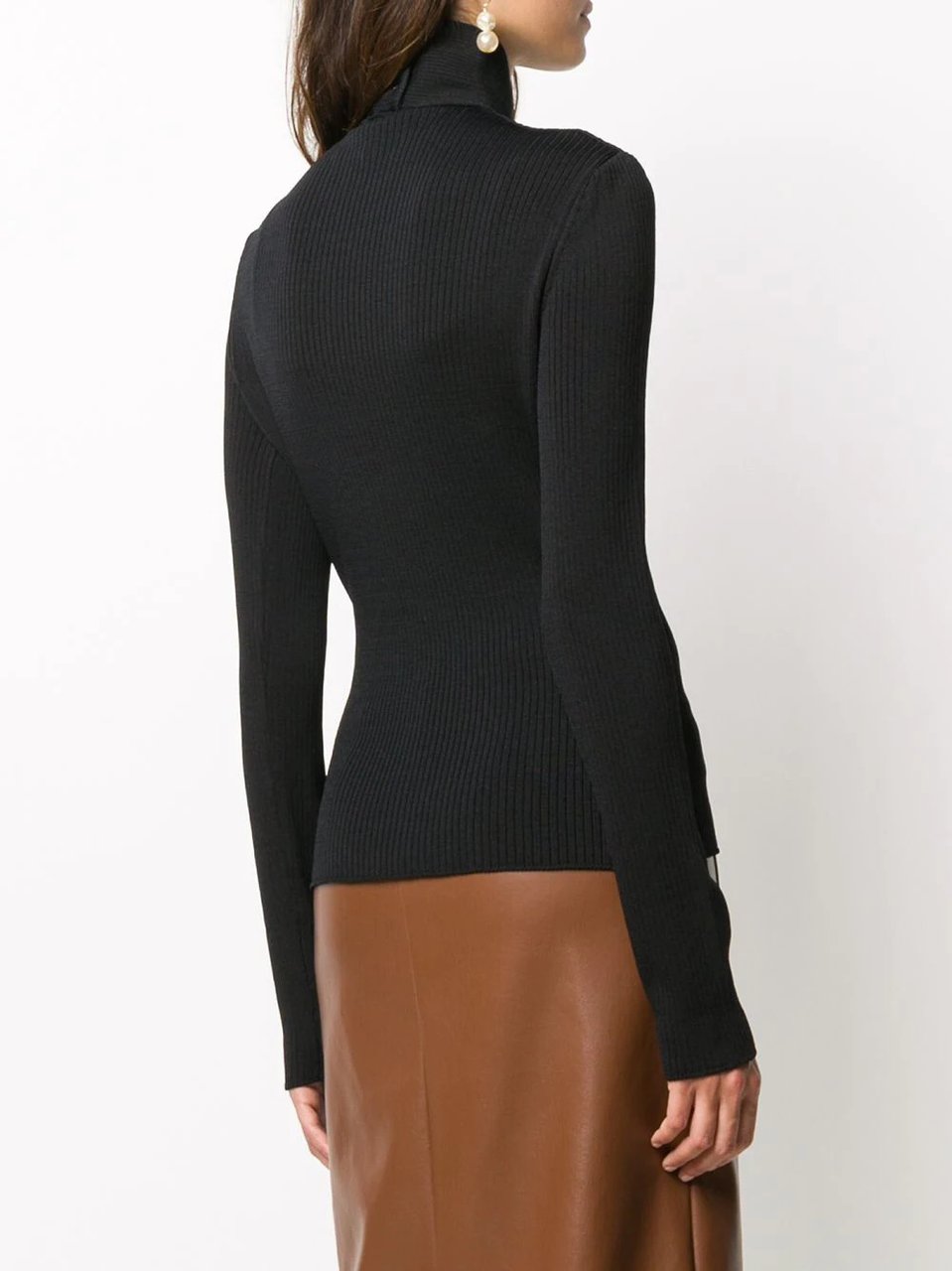 MSGM Fitted Ribbed Knit Top With Crisscross Keyhole Detail Zwart
