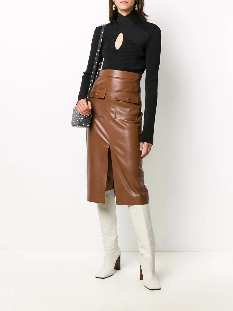 MSGM Fitted Ribbed Knit Top With Crisscross Keyhole Detail Zwart