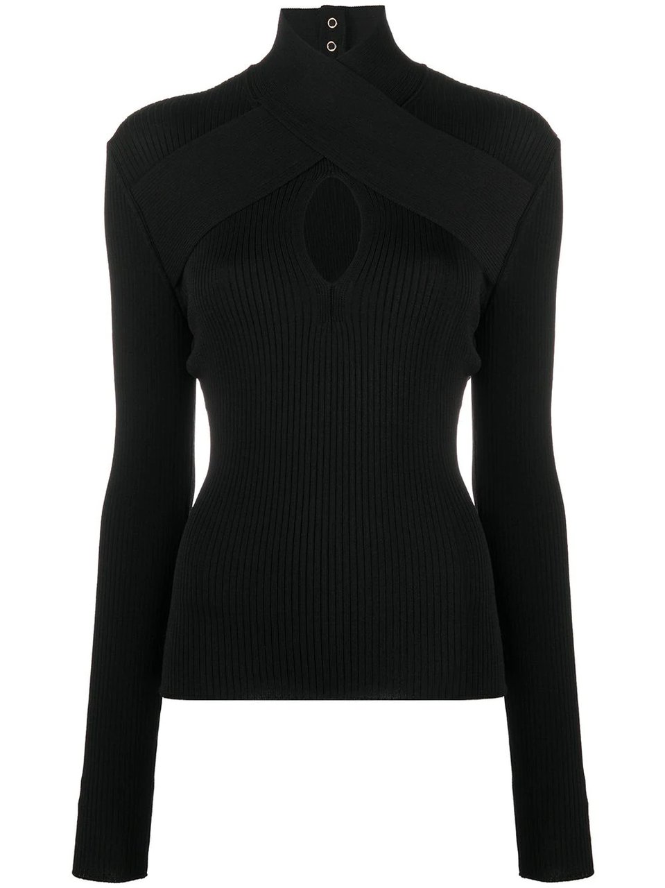 MSGM Fitted Ribbed Knit Top With Crisscross Keyhole Detail Zwart