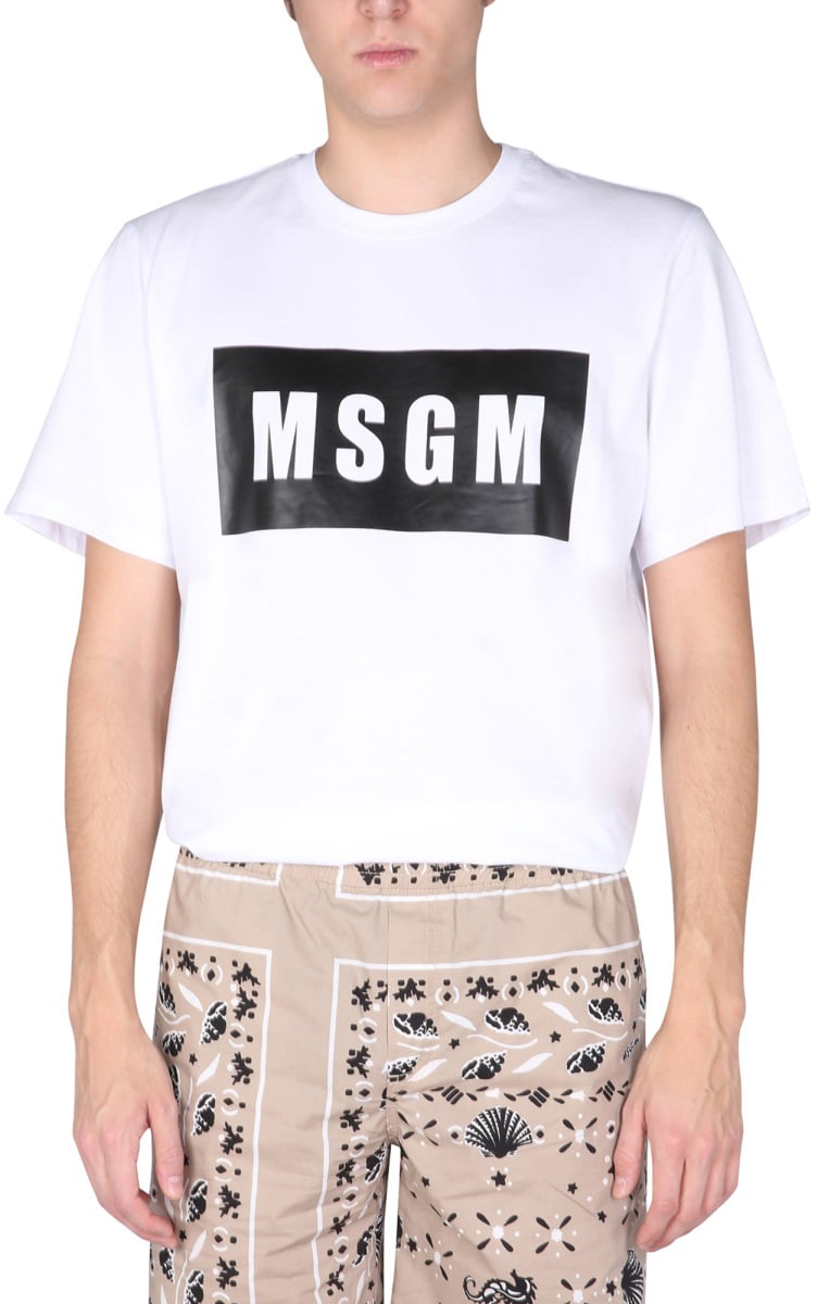 MSGM T-SHIRT WITH LOGO BOX Wit