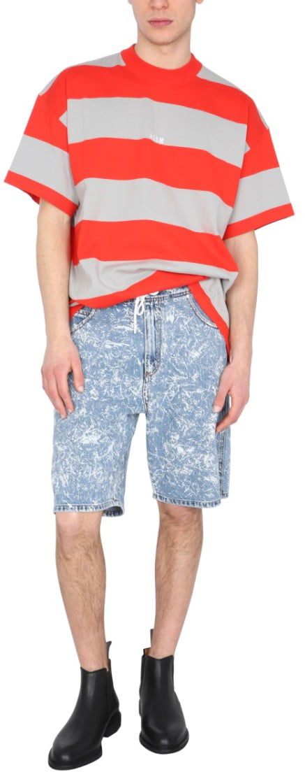 MSGM Crew Neck T-Shirt With Bicolor Stripes Wit