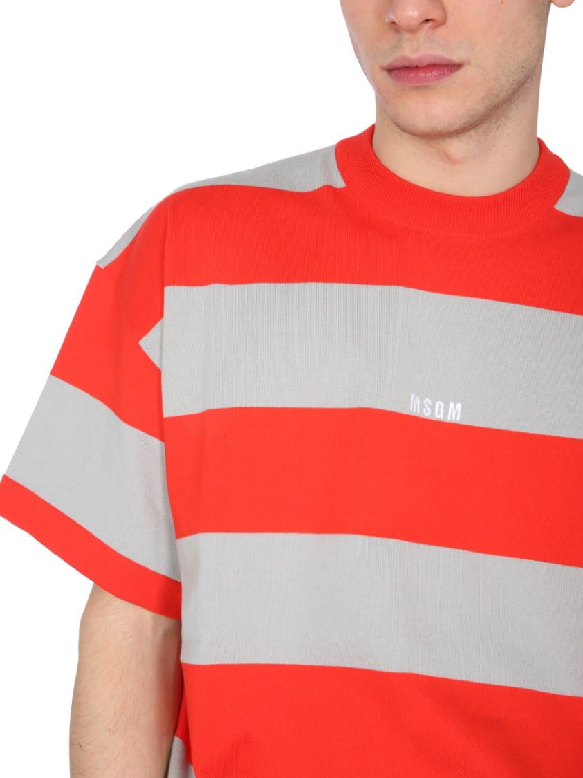 MSGM Crew Neck T-Shirt With Bicolor Stripes Wit