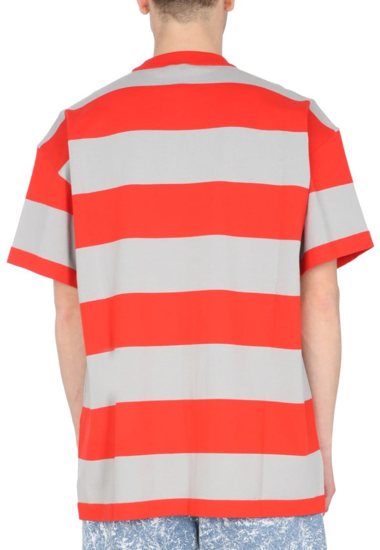 MSGM Crew Neck T-Shirt With Bicolor Stripes Wit