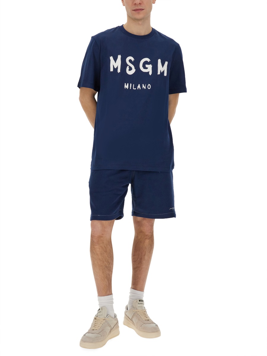 MSGM BERMUDA SHORTS WITH EMBROIDERED LOGO Blauw