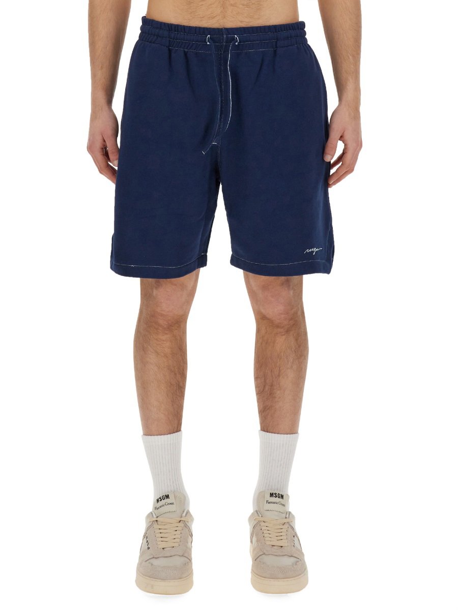 MSGM BERMUDA SHORTS WITH EMBROIDERED LOGO Blauw