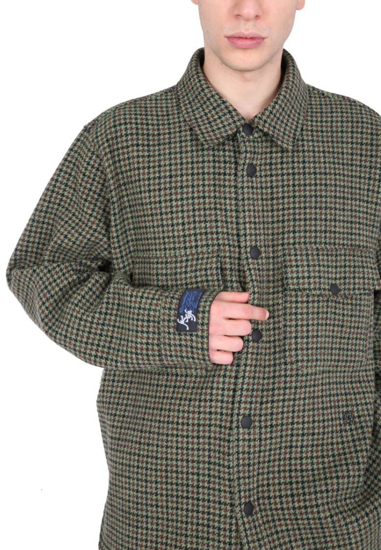 MSGM Checkered Wool Shirt With Classic Collar Grijs