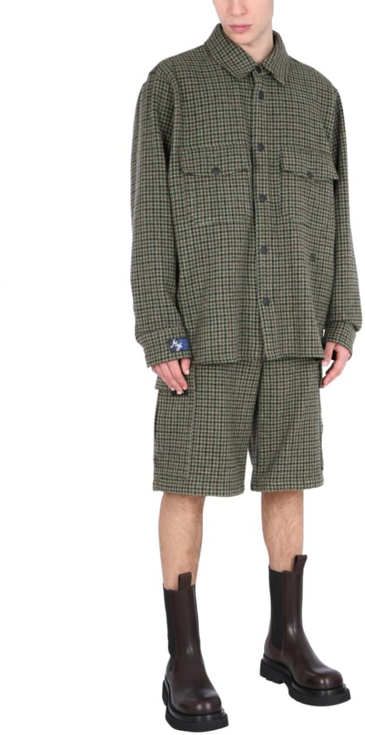 MSGM Checkered Wool Shirt With Classic Collar Grijs