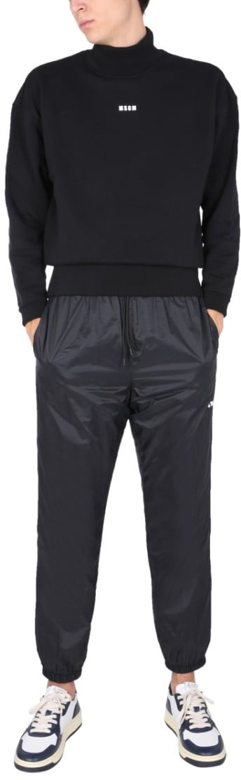 MSGM Casual Black Jogging Pants With Elastic Waistband And Side Logo Zwart