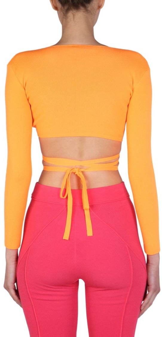 MSGM Cropped Top With Wide V-Neck Maroon