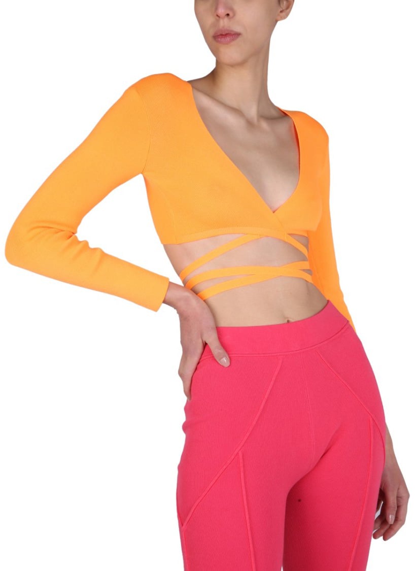 MSGM Cropped Top With Wide V-Neck Maroon
