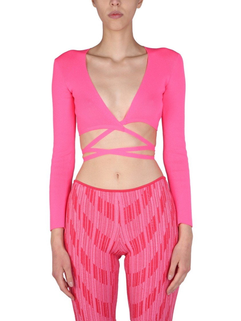 MSGM Cropped Top With Wide V-Neck Roze