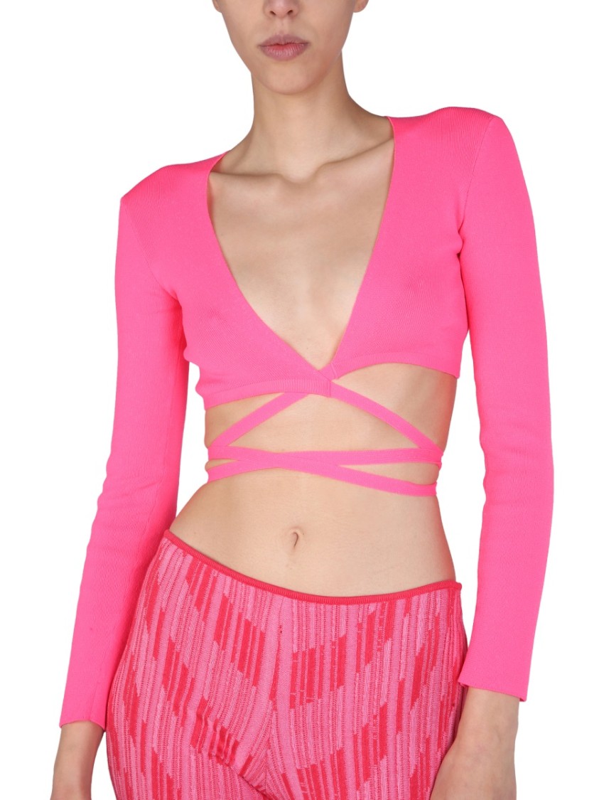 MSGM Cropped Top With Wide V-Neck Roze