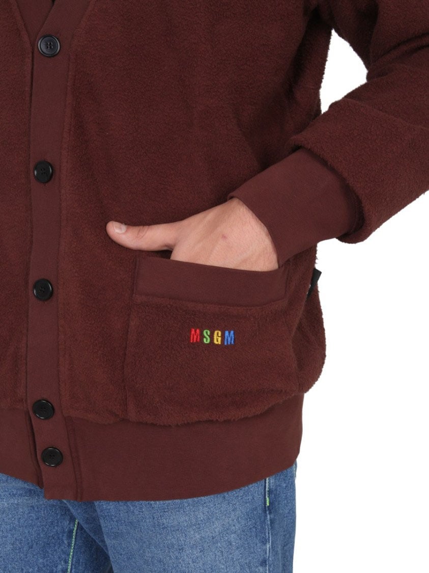 MSGM V-Neck Cardigan With Embroidered Logo Detail Zwart