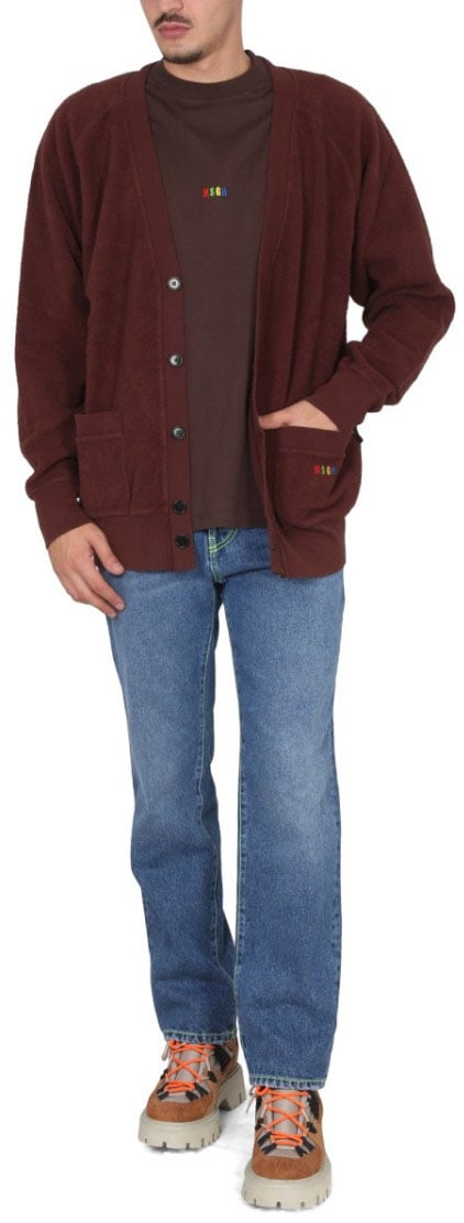 MSGM V-Neck Cardigan With Embroidered Logo Detail Zwart