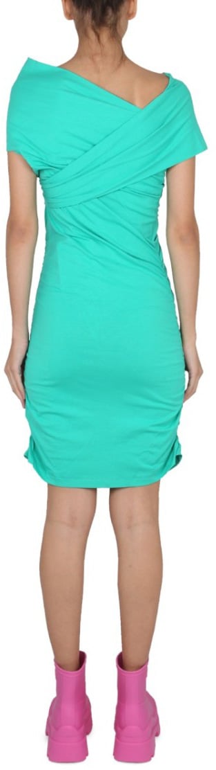 MSGM Crossover Neckline Draped Mini Dress Blauw