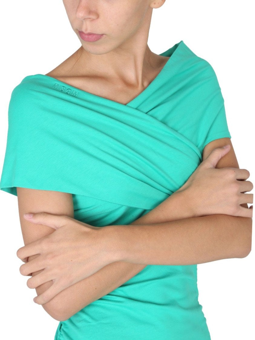 MSGM Crossover Neckline Draped Mini Dress Blauw