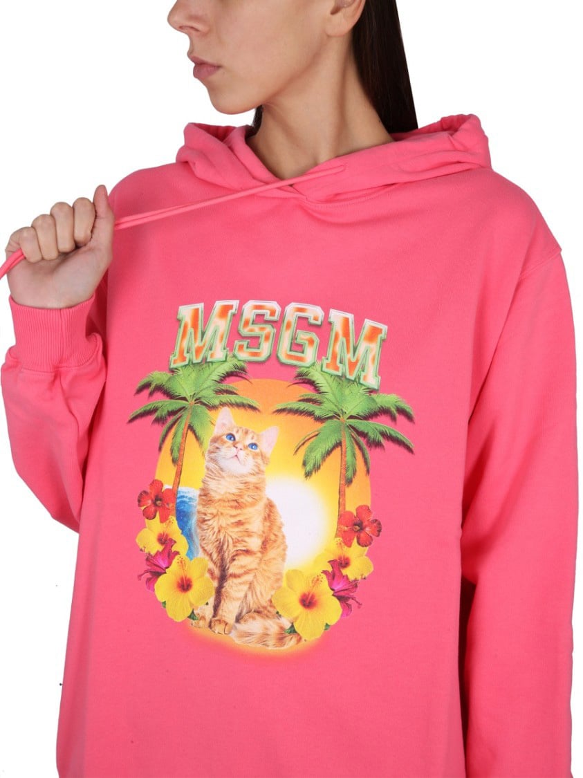 MSGM Vibrant Sweatshirt With Drawstring Hood And Playful Graphic Roze